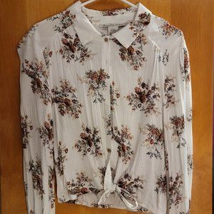 Mid length Floral waist tied button up blouse
